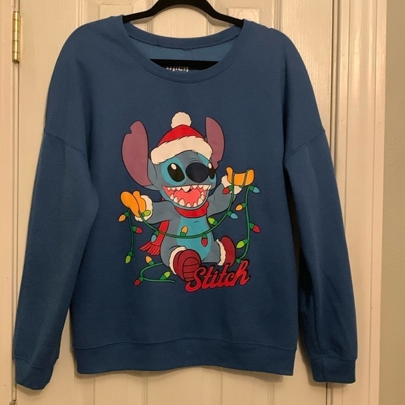Disney Christmas Stitch Blue Sweatshirt Size XL - Picture 1 of 6